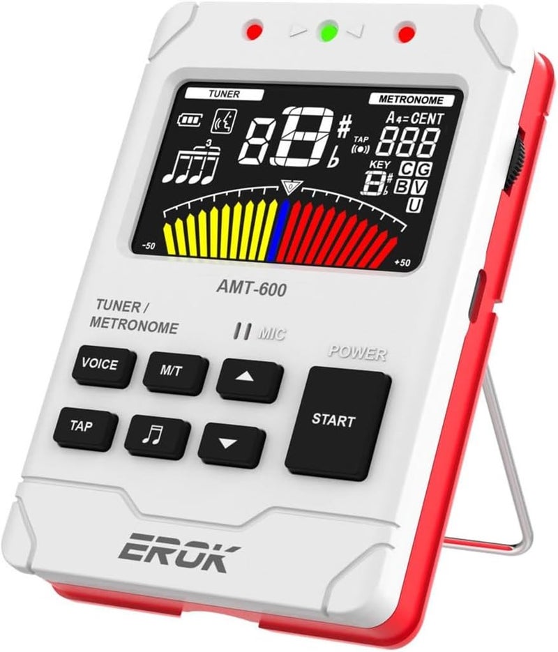 EROK Digital Metronome & Tuner - All-in-One Rechargeable Device with Stereo Headphone Output, Voice Counting, Ideal for Guitar, Bass, Violin & String Instruments (White) - Image 1